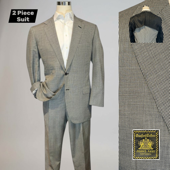 Oxxford Other - Vtg Oxxford Micro-Houndstooth Super 100s Suit 44L 37x29 Black Ivory 1/4 Lined